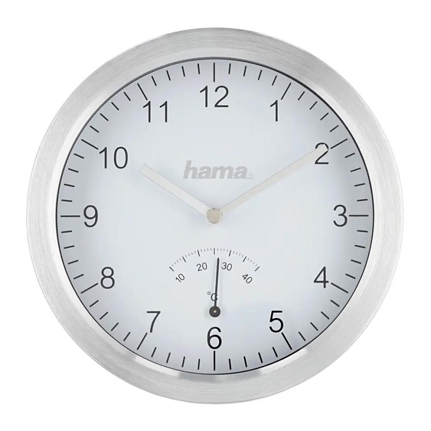 Hama – Badezimmer-Wanduhr mit Thermometer 1xAA IPX4 silbern