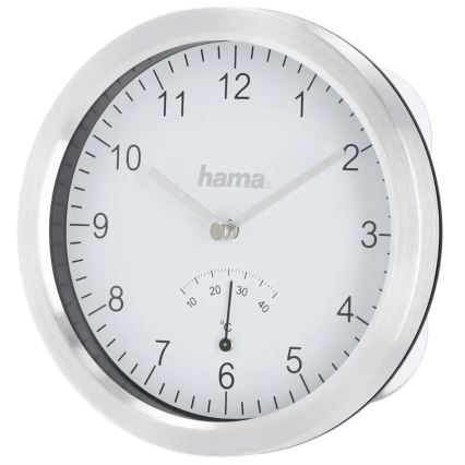 Hama – Badezimmer-Wanduhr mit Thermometer 1xAA IPX4 silbern