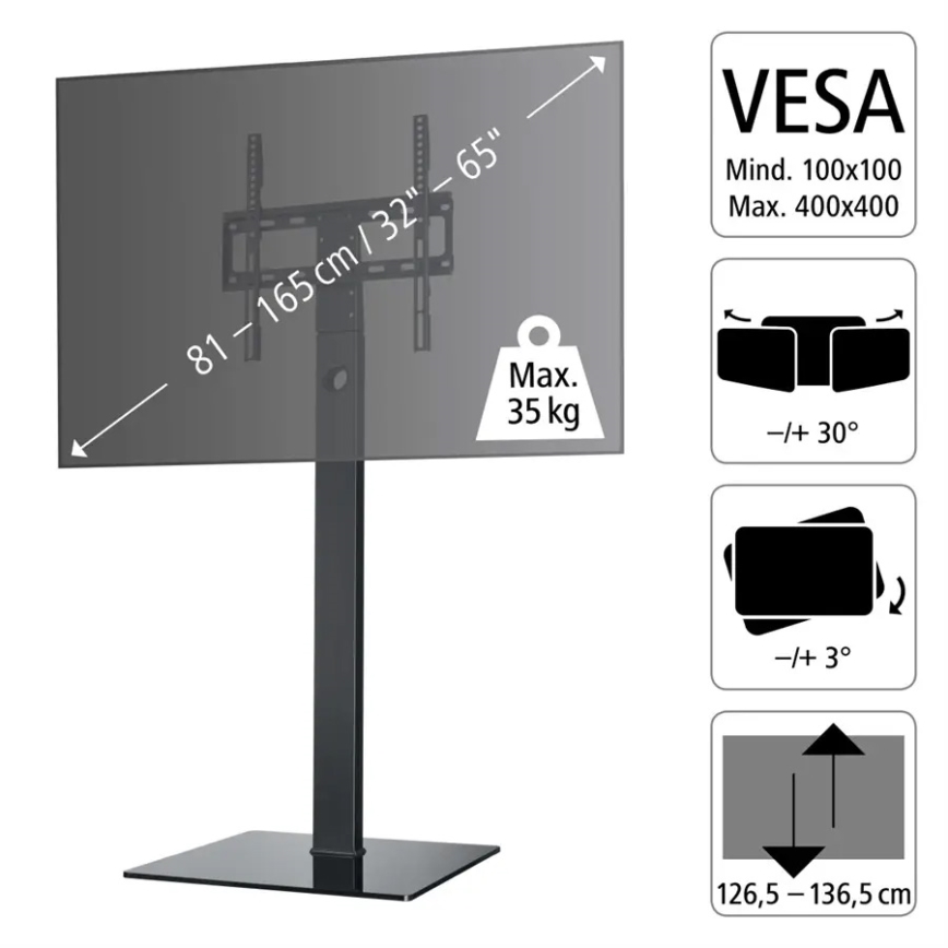 Hama - Bodenhalterung für TV schwenkbar 32-65" schwarz
