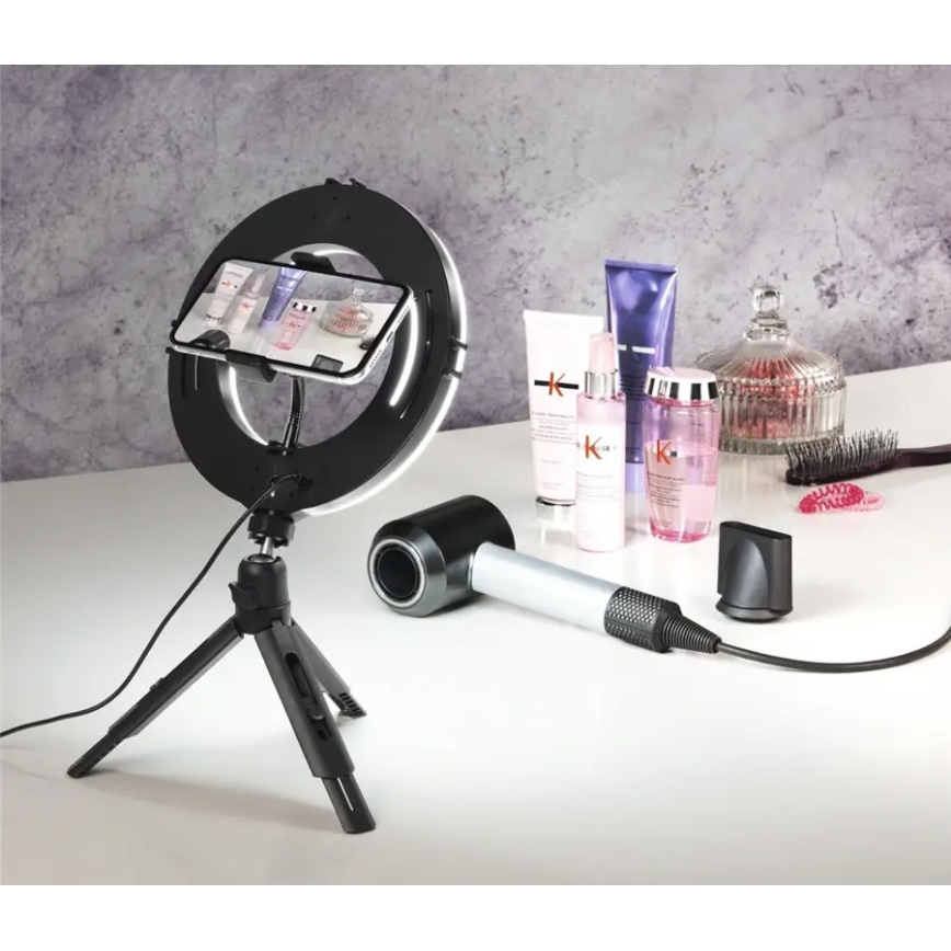 Hama – Dimmbares LED-Ringlicht mit Stativ LED/7,7W/5V d 21 cm + Fernbedienung