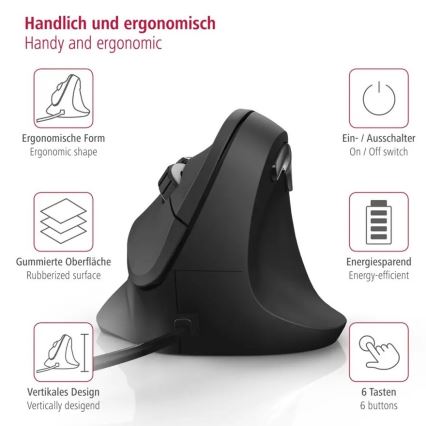 Hama - Ergonomische Maus mit Kabel 1000/1400/1800 DPI schwarz