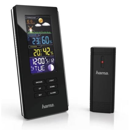 Hama – Wetterstation mit Farb-LCD-Display und Wecker 3xAAA schwarz