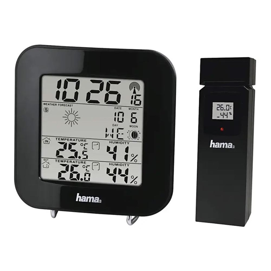 Hama - Wetterstation mit LCD-Anzeige und Wecker 2xAA + 2xAAA schwarz