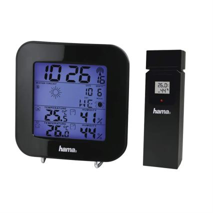 Hama - Wetterstation mit LCD-Anzeige und Wecker 2xAA + 2xAAA schwarz