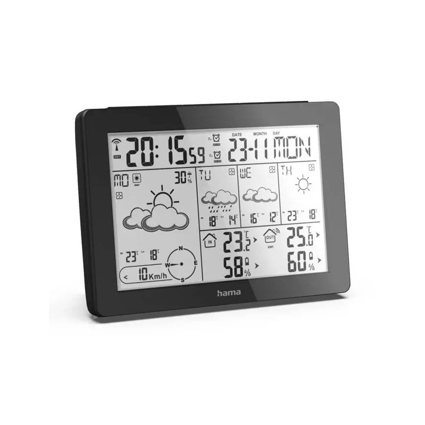 Hama – Wetterstation mit LCD-Display und Wecker 2xAA schwarz
