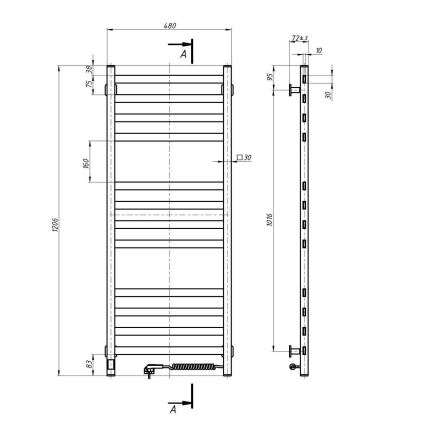 Handtuchheizkörper AVANGARD mit Thermostat, 227 W, 120 x 48 cm, weiß, rechts
