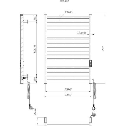Handtuchheizkörper HF DERBY 170 W / 230 V, 77 x 53 cm, weiß, rechts