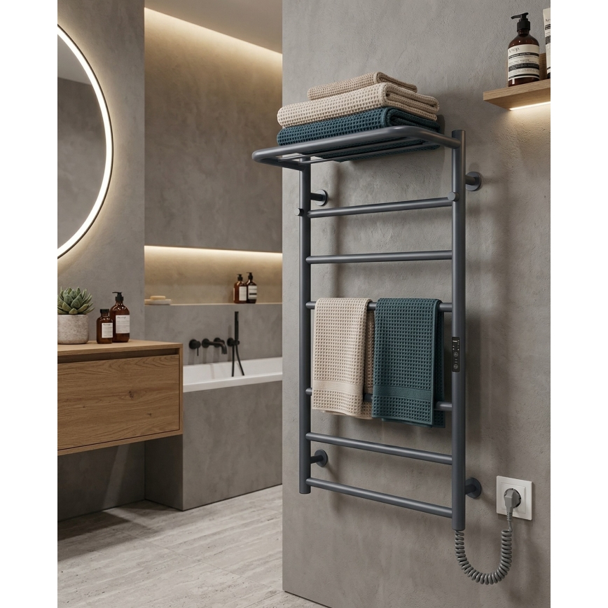 Handtuchheizkörper HOME 95W/230V 77x53 cm, Edelstahl/Anthrazit, rechts