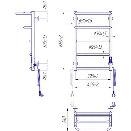 Handtuchheizkörper HOTEL 75W/230V 65x43 cm Edelstahl/Chrom, rechts