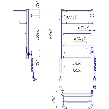 Handtuchheizkörper HOTEL 75W/230V 65x43 cm Edelstahl/Chrom, rechts