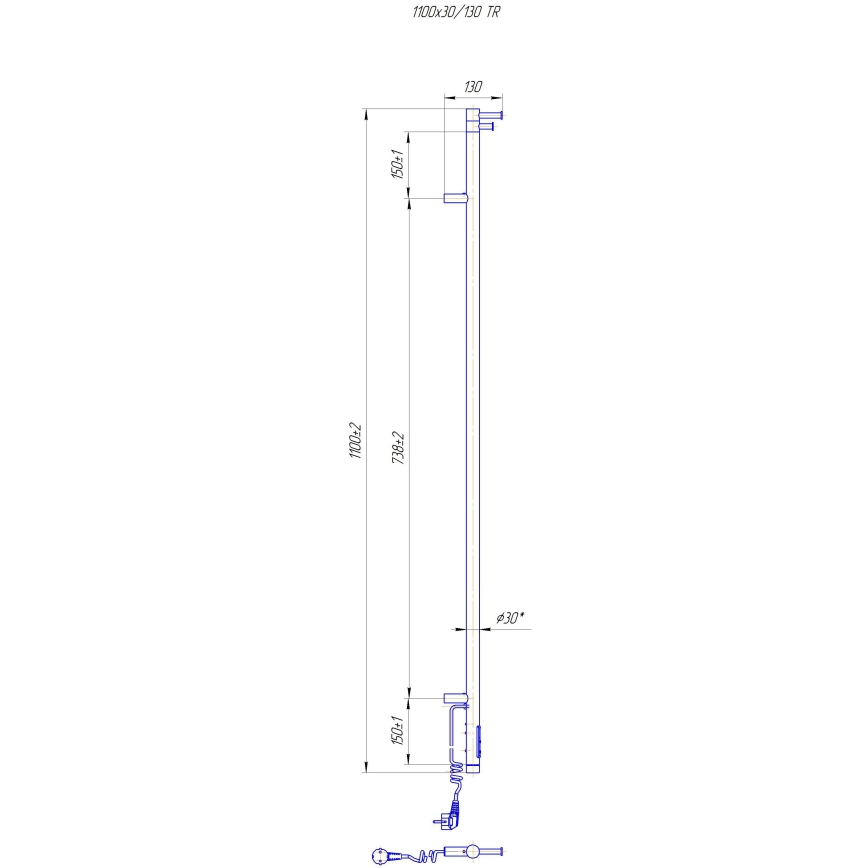 Handtuchheizkörper RAY 25W/230V 110x30 cm IP44 Edelstahl/schwarz