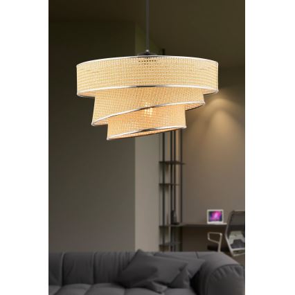 Hängeleuchte am Kabel COUPER 1xE27/60W/230V beige/glänzender Chrom