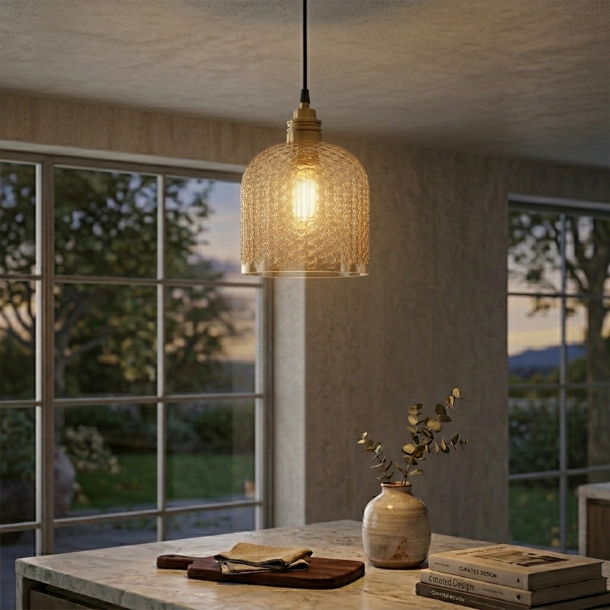 Hängeleuchte am Kabel ROCCO 1xE27/15W/230V gold/rauchbeige