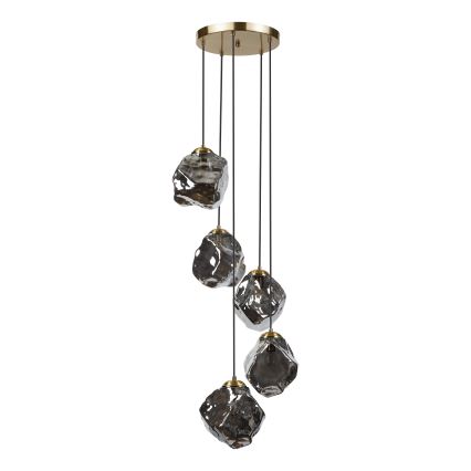 Hängeleuchte an Kabel CRISTAL 5xE14/15W/230V Messing/rauchschwarz