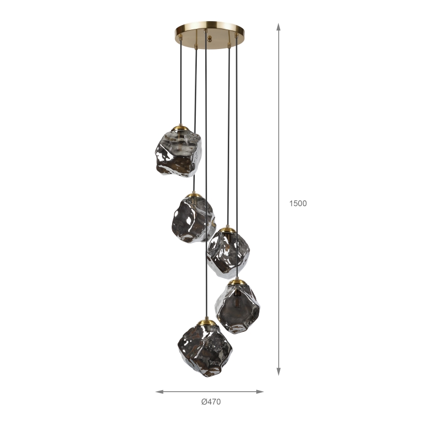 Hängeleuchte an Kabel CRISTAL 5xE14/15W/230V Messing/rauchschwarz