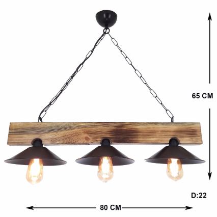 Hängeleuchte an Kabel HEPSI 3xE27/40W/230V Fichte/Nussbaum