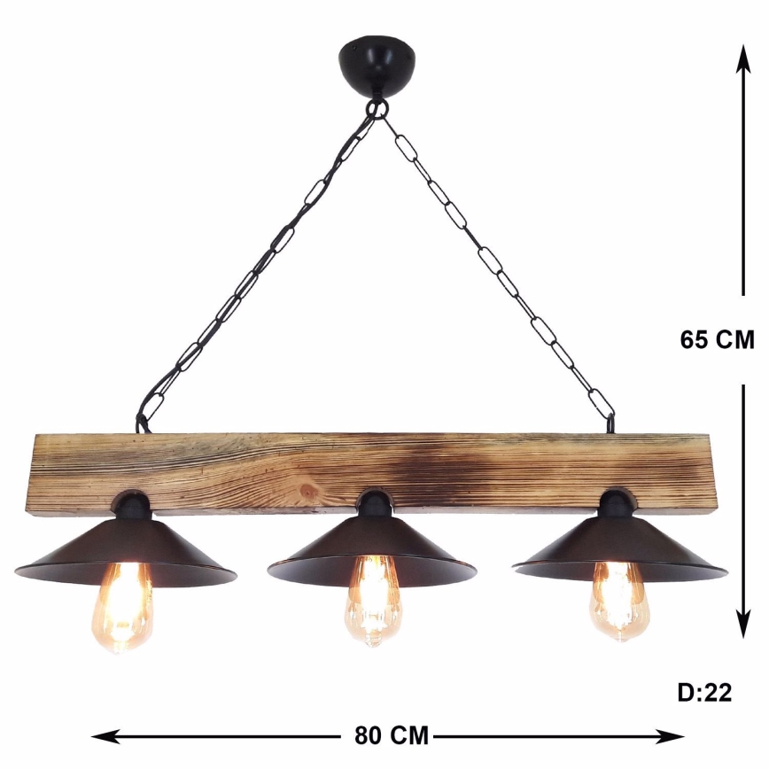 Hängeleuchte an Kabel HEPSI 3xE27/40W/230V Fichte/Nussbaum