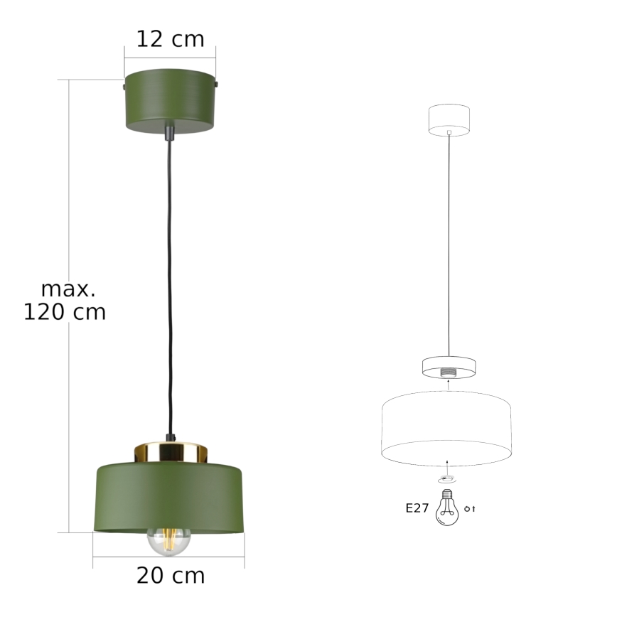 Hängeleuchte an Kabel IGNIA 1xE27/60W/230V grün