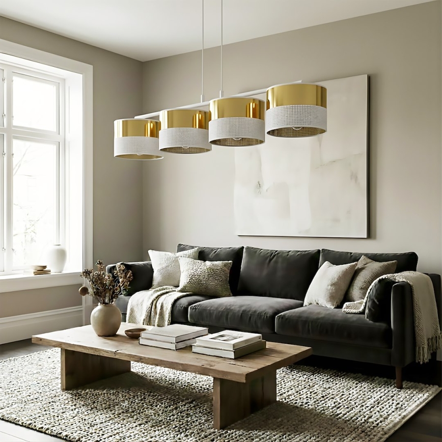 Hängeleuchte an Kabel LUX 4xE27/15W/230V weiß/gold