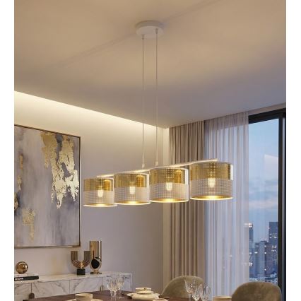 Hängeleuchte an Kabel LUX 4xE27/15W/230V weiß/gold