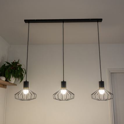Hängeleuchte an Kabel SOLANO 3xE27/15W/230V schwarz/gold