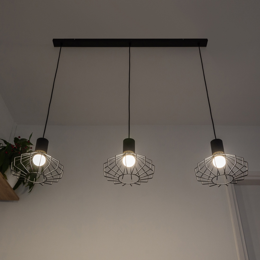 Hängeleuchte an Kabel SOLANO 3xE27/15W/230V schwarz/gold
