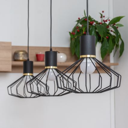 Hängeleuchte an Kabel SOLANO 3xE27/15W/230V schwarz/gold