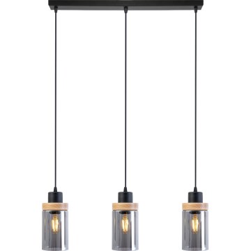 Hängeleuchte an Kabel WOODNEST 3xE27/15W/230V Kiefer/rauchschwarz