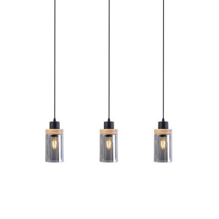 Hängeleuchte an Kabel WOODNEST 3xE27/15W/230V Kiefer/rauchschwarz