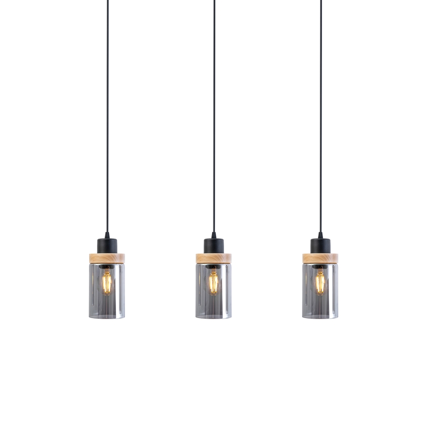 Hängeleuchte an Kabel WOODNEST 3xE27/15W/230V Kiefer/rauchschwarz