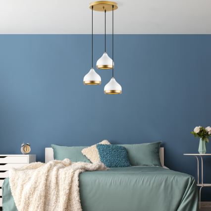 Hängeleuchte an Kabel YILDO 3xE27/40W/230V weiß/gold