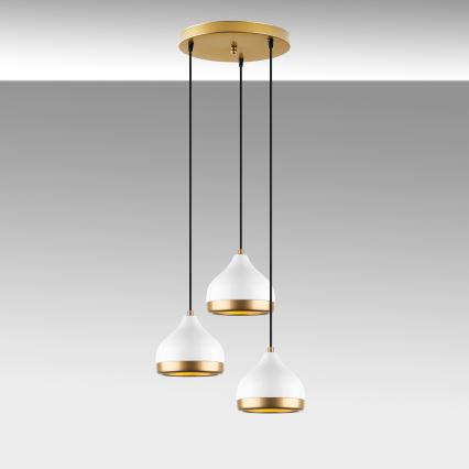 Hängeleuchte an Kabel YILDO 3xE27/40W/230V weiß/gold