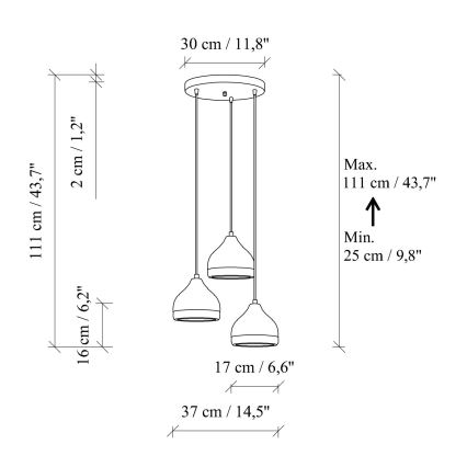 Hängeleuchte an Kabel YILDO 3xE27/40W/230V weiß/gold