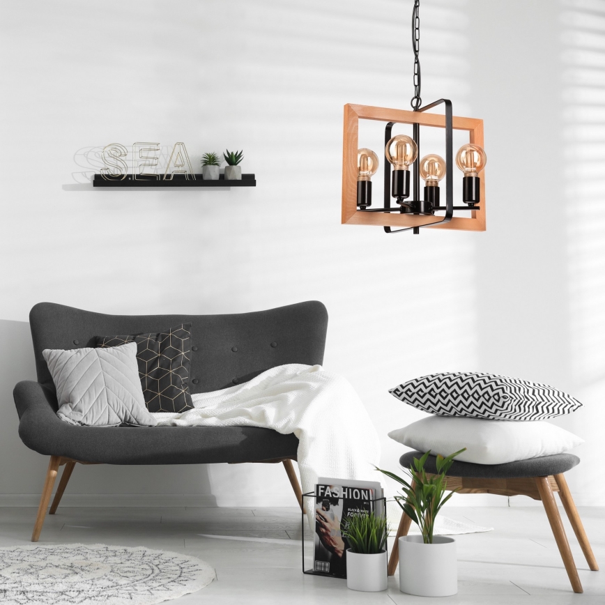 Hängeleuchte an Kette CEDRIC 4xE27/60W/230V Buche/braun