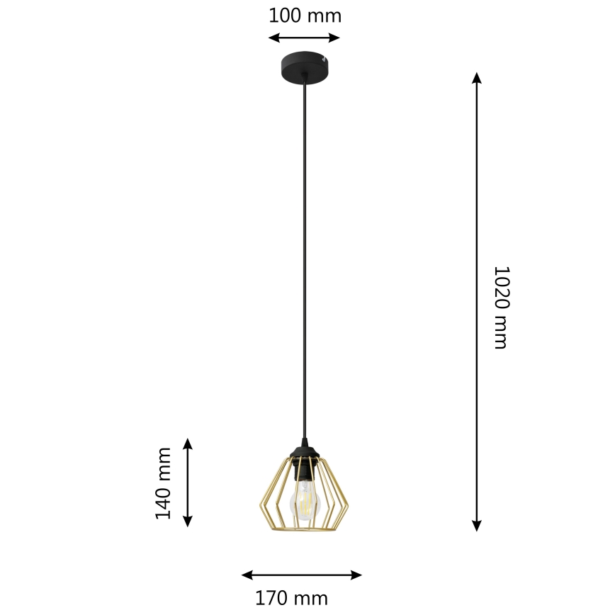 Hängeleuchte an Schnur AGAT 1xE27/15W/230V golden/schwarz