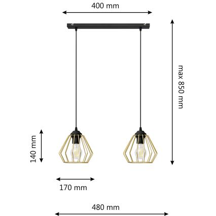 Hängeleuchte an Schnur AGAT 2xE27/15W/230V golden/schwarz