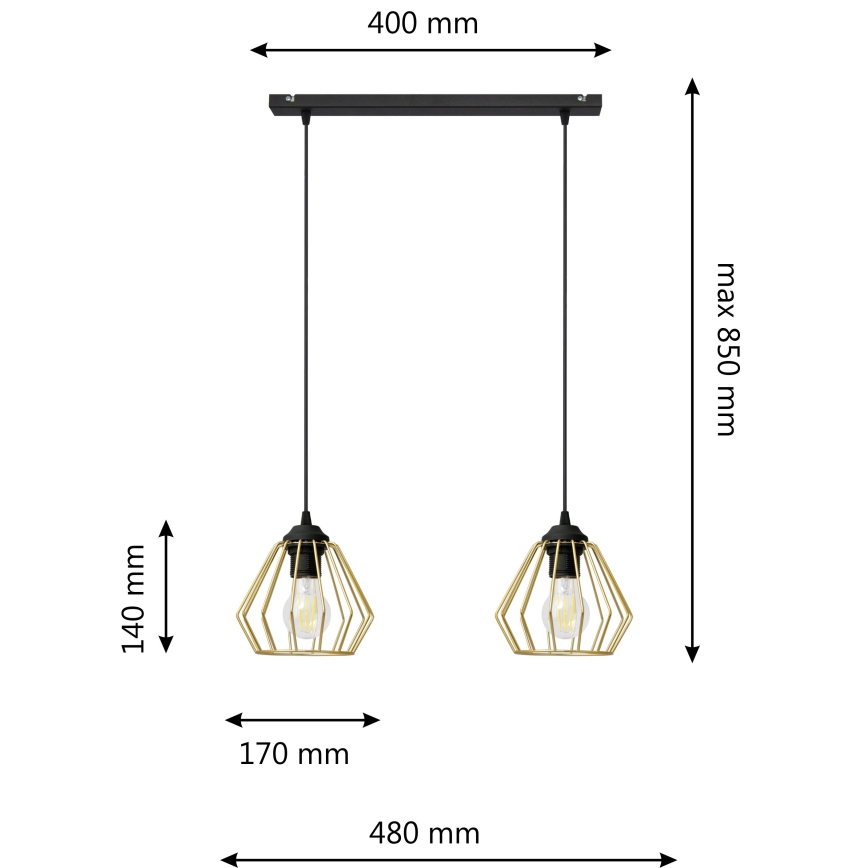 Hängeleuchte an Schnur AGAT 2xE27/15W/230V golden/schwarz