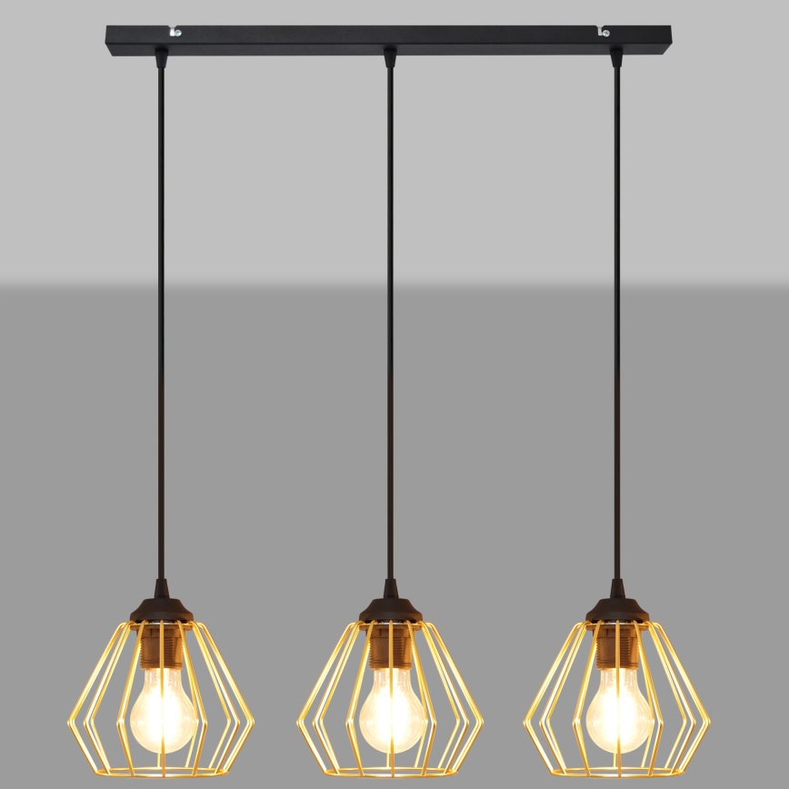 Hängeleuchte an Schnur AGAT 3xE27/15W/230V golden/schwarz