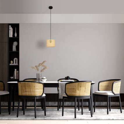 Hängeleuchte an Schnur ALBA 1xE27/15W/230V d 20 cm Rattan/schwarz