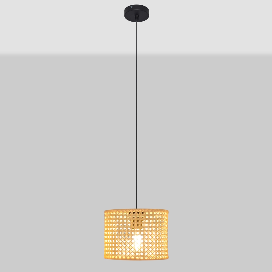 Hängeleuchte an Schnur ALBA 1xE27/15W/230V d 20 cm Rattan/schwarz