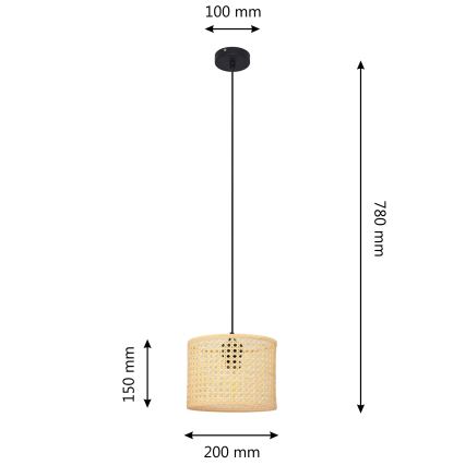 Hängeleuchte an Schnur ALBA 1xE27/15W/230V d 20 cm Rattan/schwarz