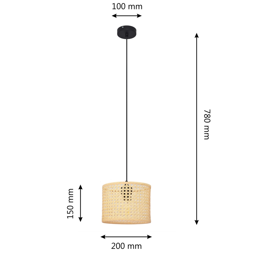Hängeleuchte an Schnur ALBA 1xE27/15W/230V d 20 cm Rattan/schwarz