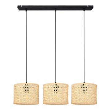 Hängeleuchte an Schnur ALBA 3xE27/15W/230V Rattan/schwarz