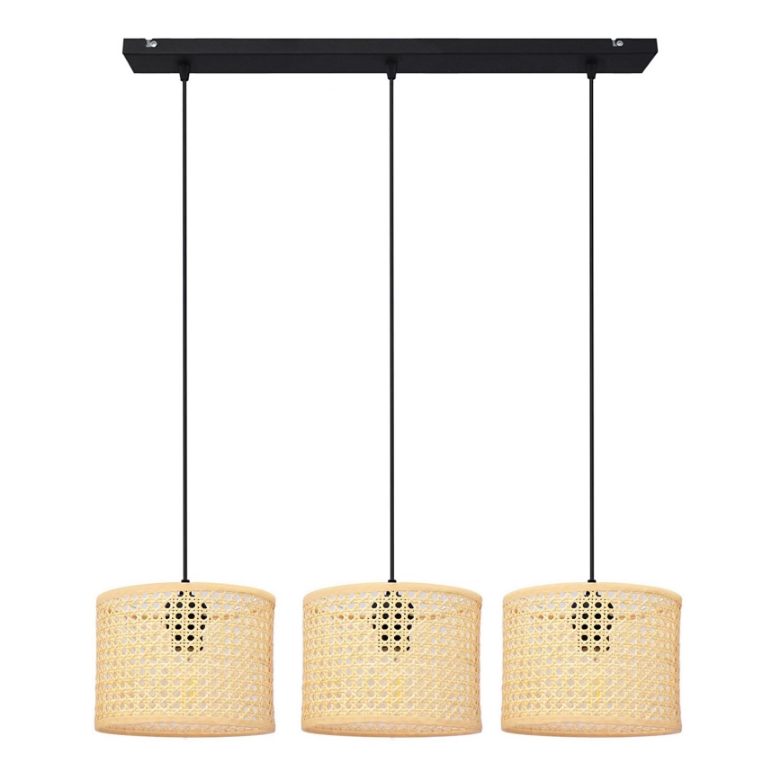 Hängeleuchte an Schnur ALBA 3xE27/15W/230V Rattan/schwarz