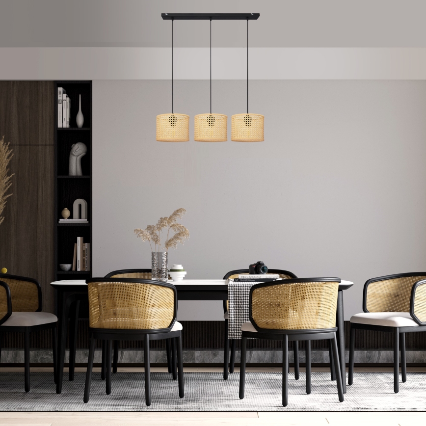 Hängeleuchte an Schnur ALBA 3xE27/15W/230V Rattan/schwarz