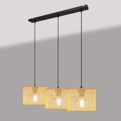 Hängeleuchte an Schnur ALBA 3xE27/15W/230V Rattan/schwarz