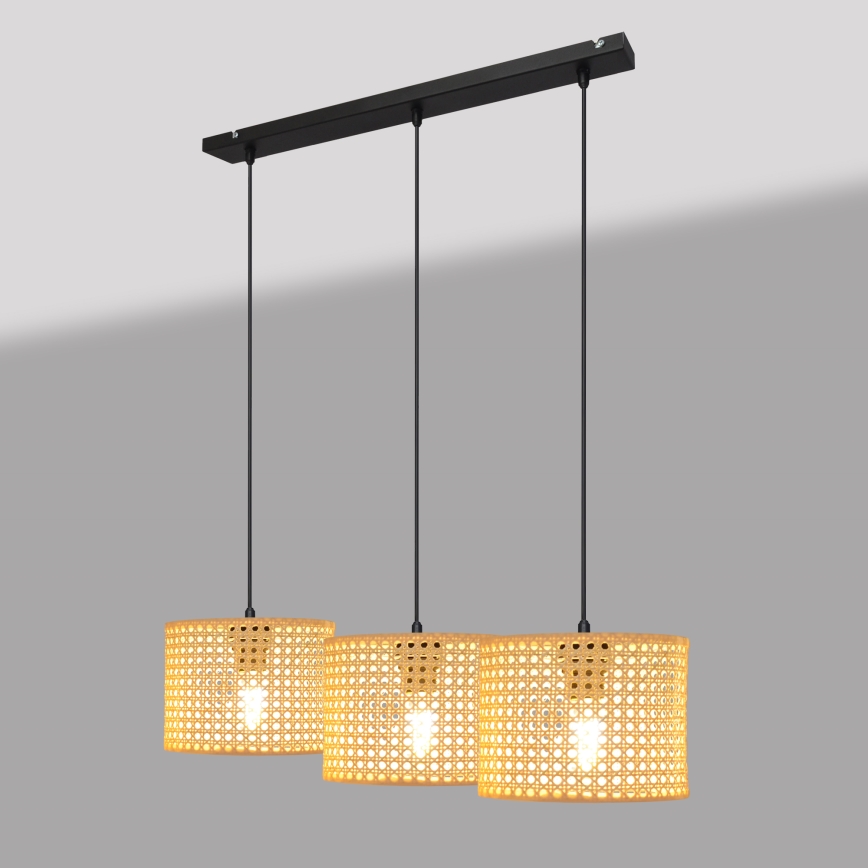 Hängeleuchte an Schnur ALBA 3xE27/15W/230V Rattan/schwarz