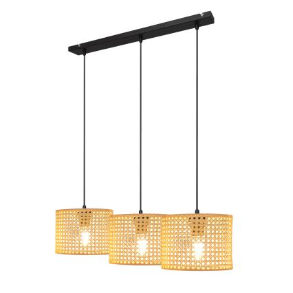 Hängeleuchte an Schnur ALBA 3xE27/15W/230V Rattan/schwarz