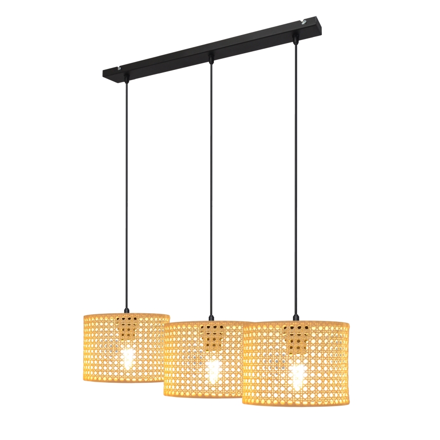 Hängeleuchte an Schnur ALBA 3xE27/15W/230V Rattan/schwarz