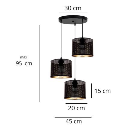 Hängeleuchte an Schnur ALDO 3xE27/60W/230V d 45 cm schwarz